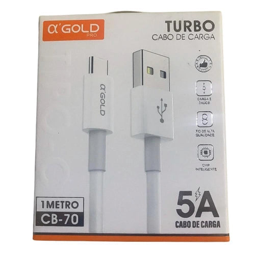 Cabo Tipo C, V8 e Lightning, 1 Metro Carregamento Rapido Golden Cb-70 - Case Celulares