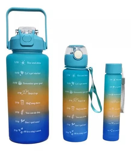 Kit Garrafa Motivacional Água Alça Adesivo 3d 1l 2ls Squeeze - Case Celulares