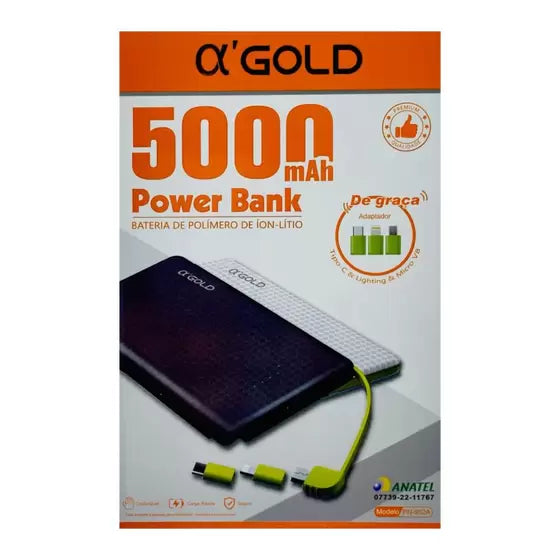 Power Bank 5000mAh AGOLD - Carregador Portátil Premium - Case Celulares